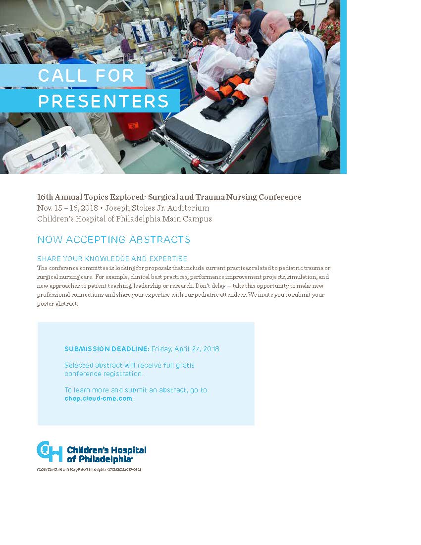 16th Annual Topics Explored: Pediatric Surgical and Trauma Nursing Conference Banner